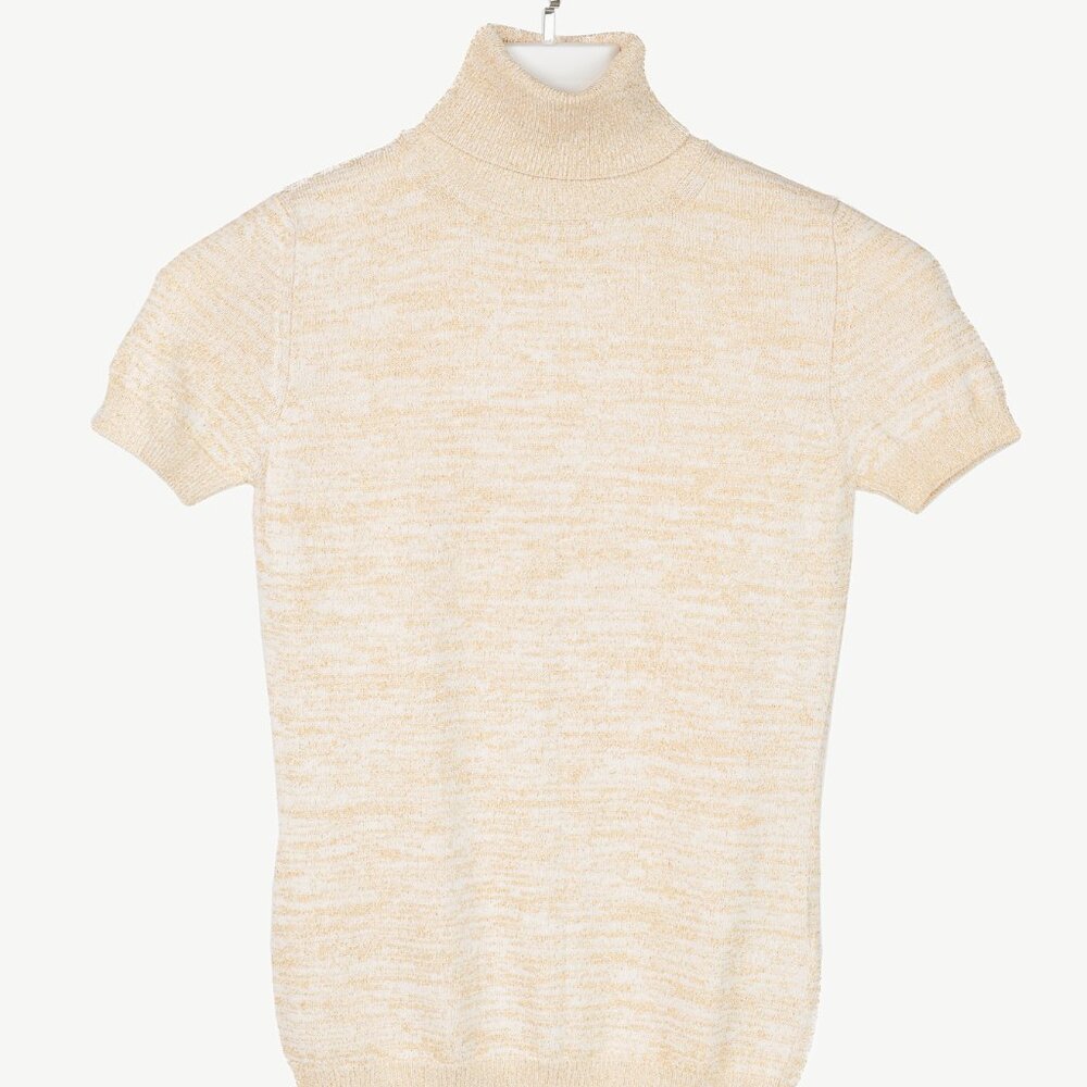 Dolce & Gabbana Gold-Lurex Short-Sleeve Turtleneck Sweater